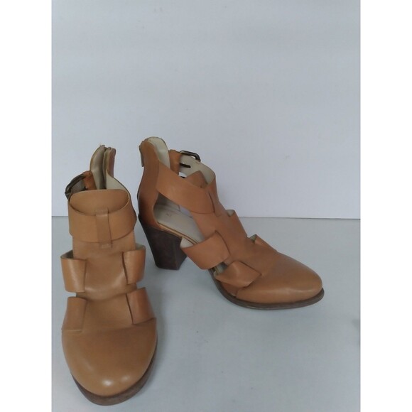 Summit Leather Heels Gladiator Strappy Block Heel Tan Ankle Strap Size 7 - Picture 4 of 7
